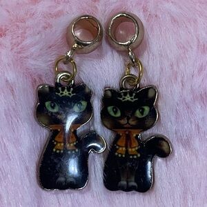 2 Black Cat Charms with Gold Accents DIY